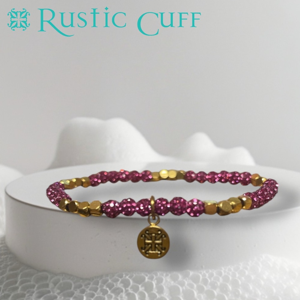 Rustic Cuff Emerson Pink and Gold Beaded Bracelet